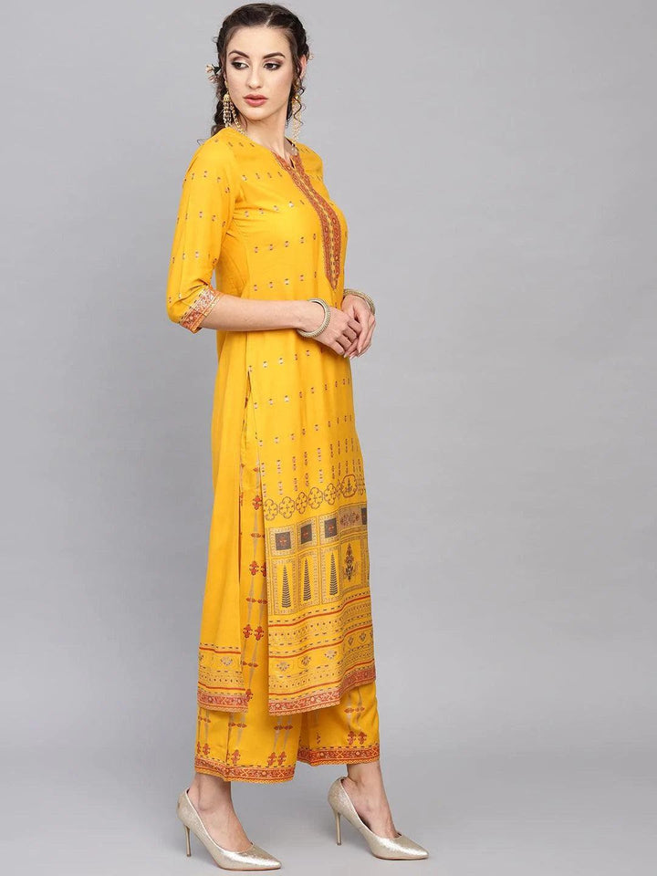 Yellow Printed Rayon Kurta Set