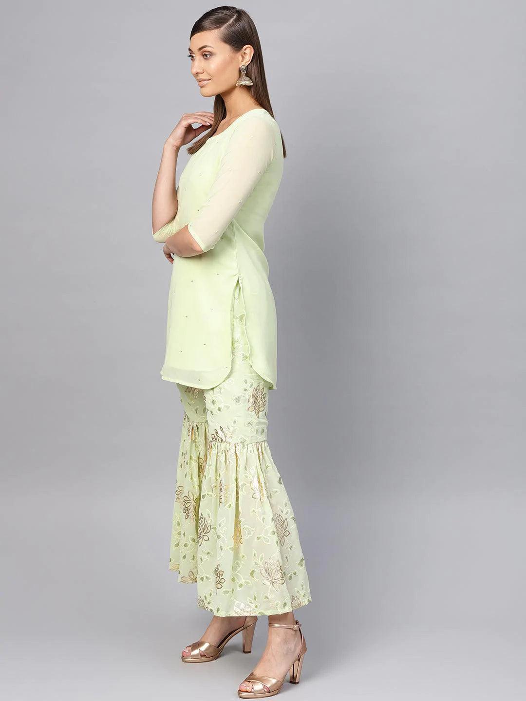 Green Printed Georgette Suit Set - ShopLibas