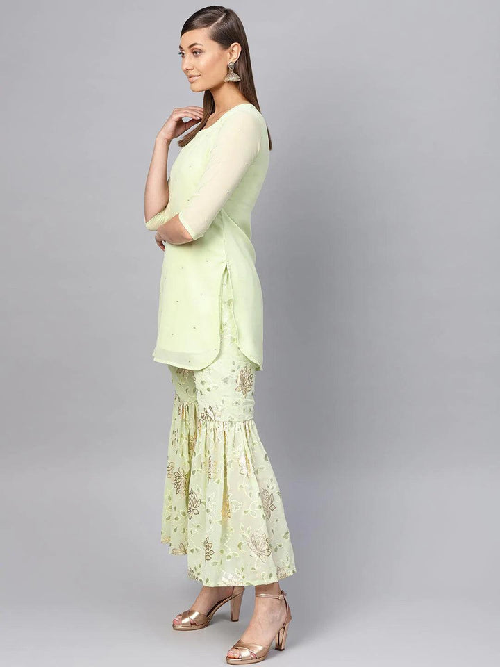 Green Printed Georgette Suit Set - ShopLibas