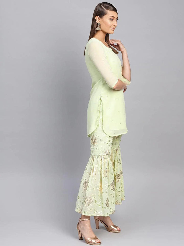 Green Printed Georgette Suit Set - ShopLibas