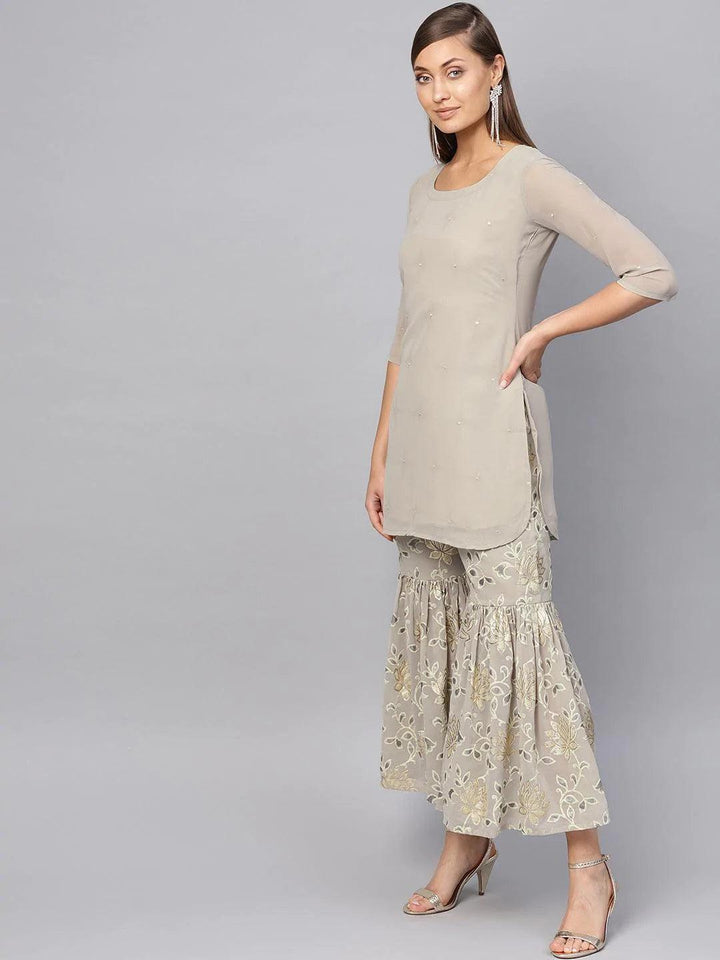 Grey Printed Georgette Suit Set - ShopLibas