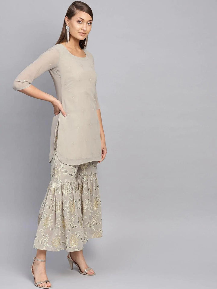 Grey Printed Georgette Suit Set - ShopLibas