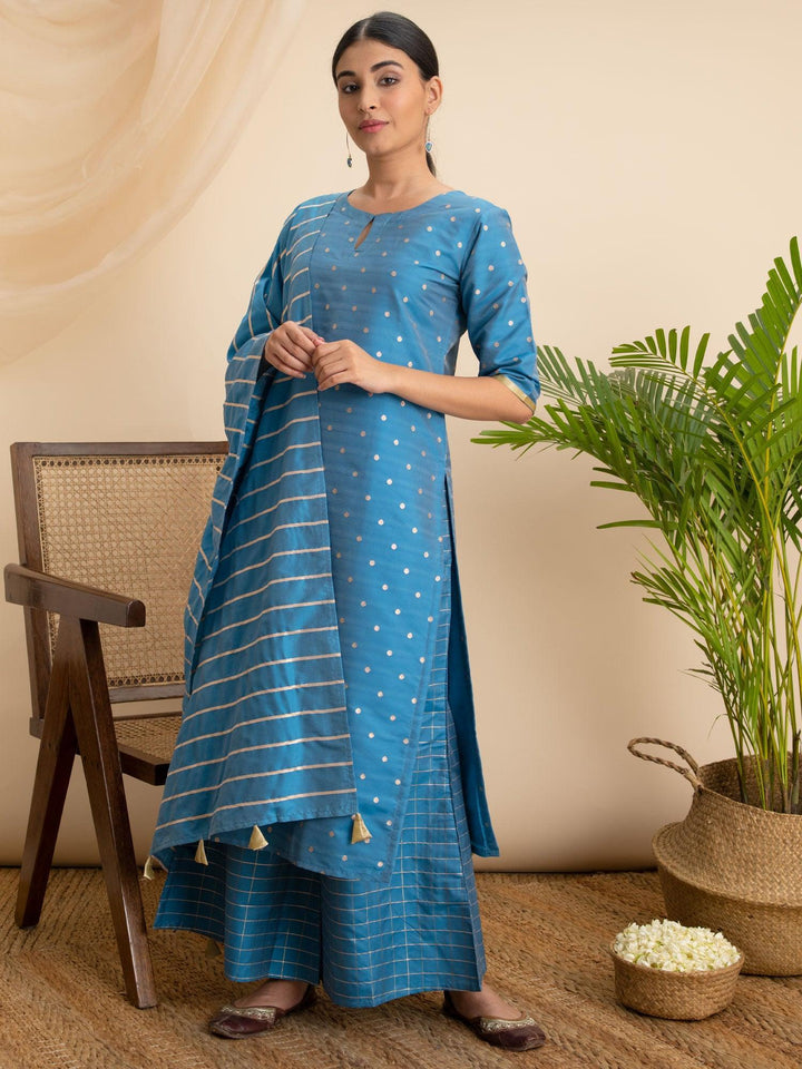 Blue Zari Work Chanderi Suit Set - ShopLibas
