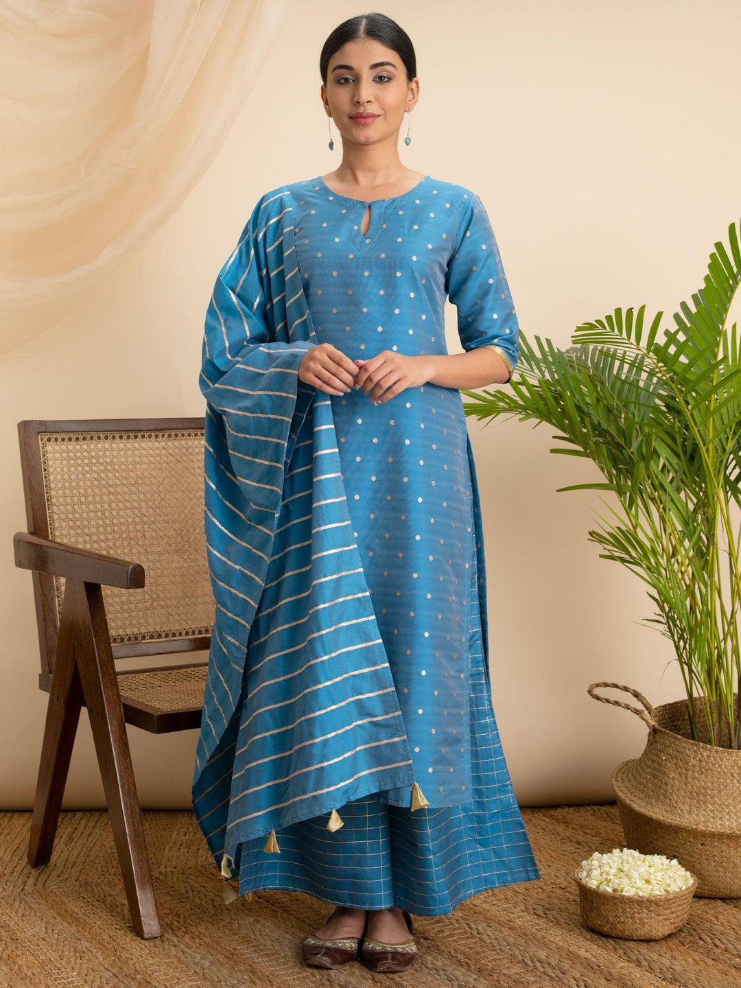 Blue Zari Work Chanderi Suit Set - ShopLibas