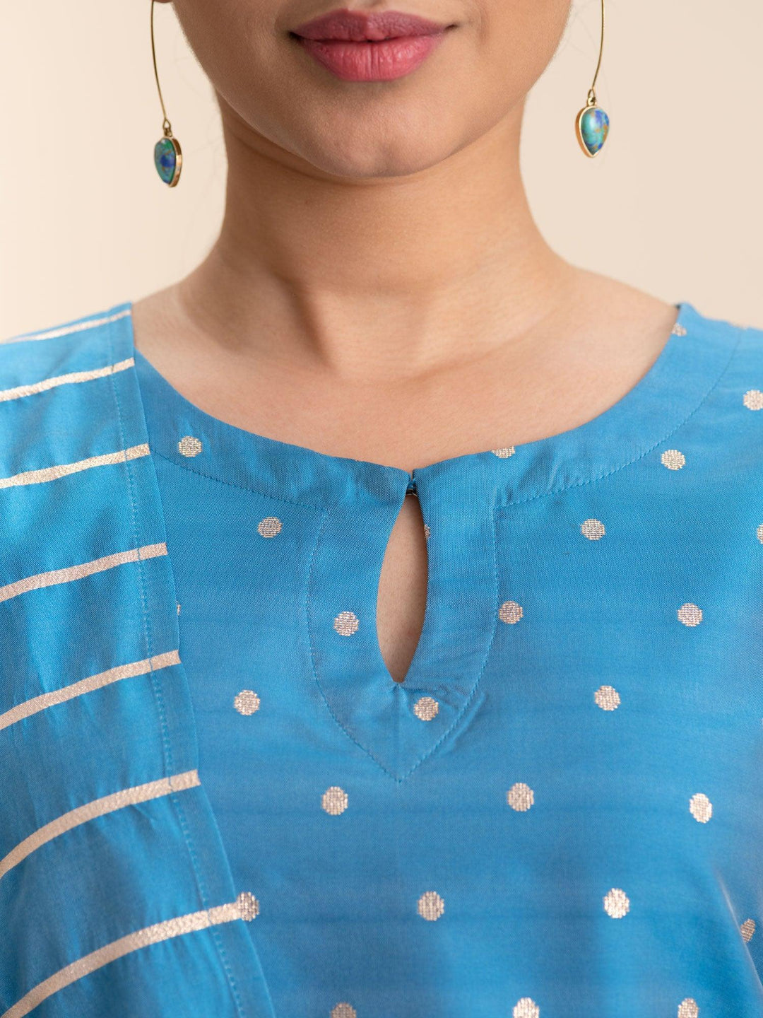Blue Zari Work Chanderi Suit Set - ShopLibas