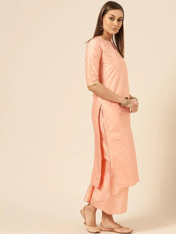 Peach Woven Design Chanderi Suit Set - ShopLibas