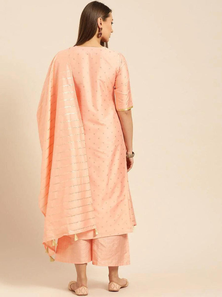 Peach Woven Design Chanderi Suit Set - ShopLibas