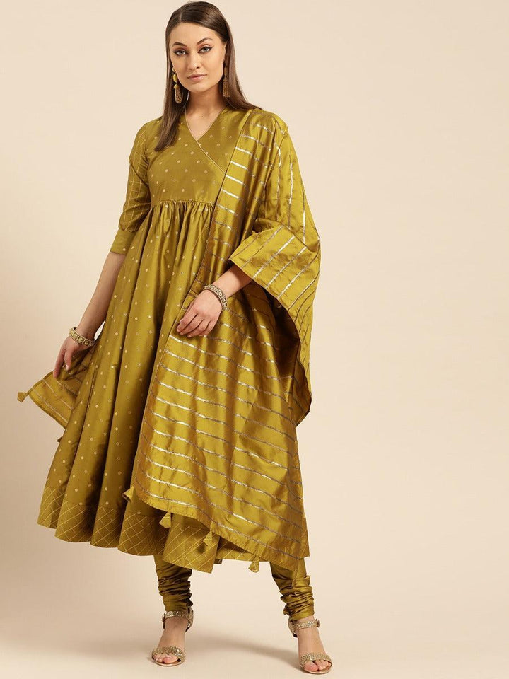 Green Self Design Silk Suit Set - ShopLibas