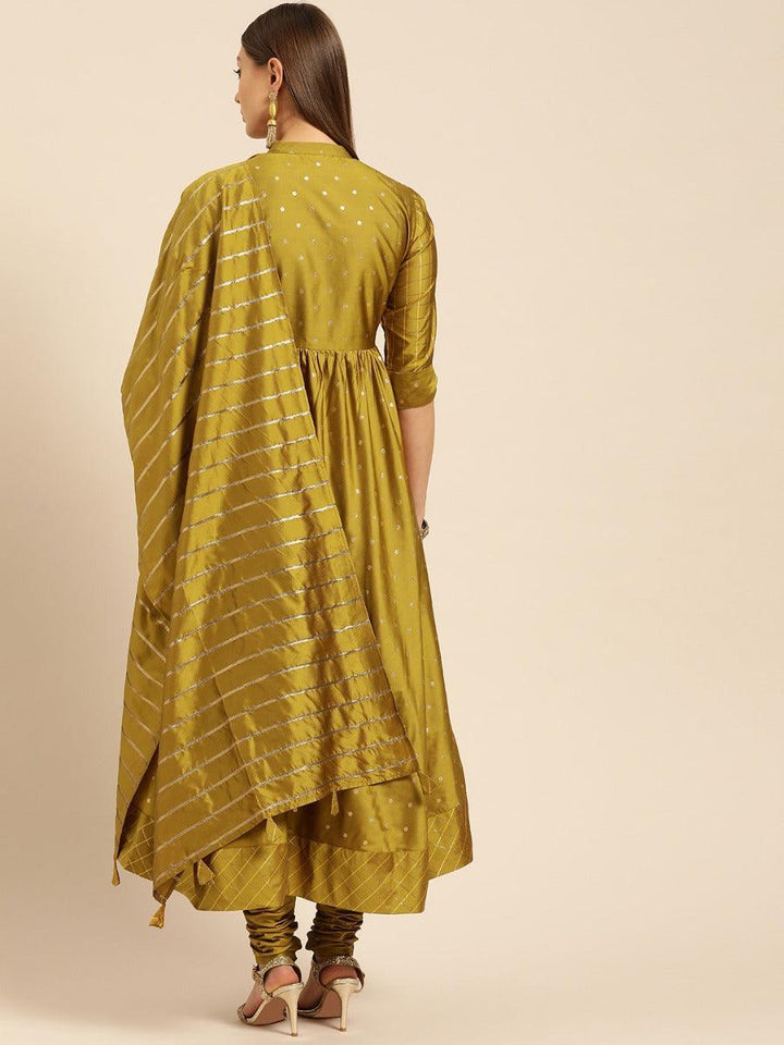 Green Self Design Silk Suit Set - ShopLibas
