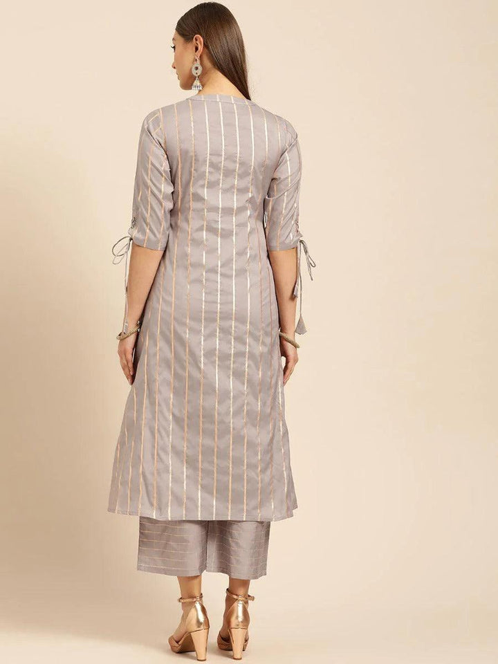Grey Self Design Chanderi Kurta Set