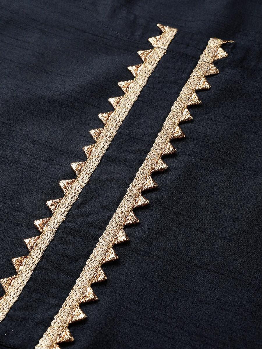 Navy Blue Solid Chanderi Suit Set - ShopLibas