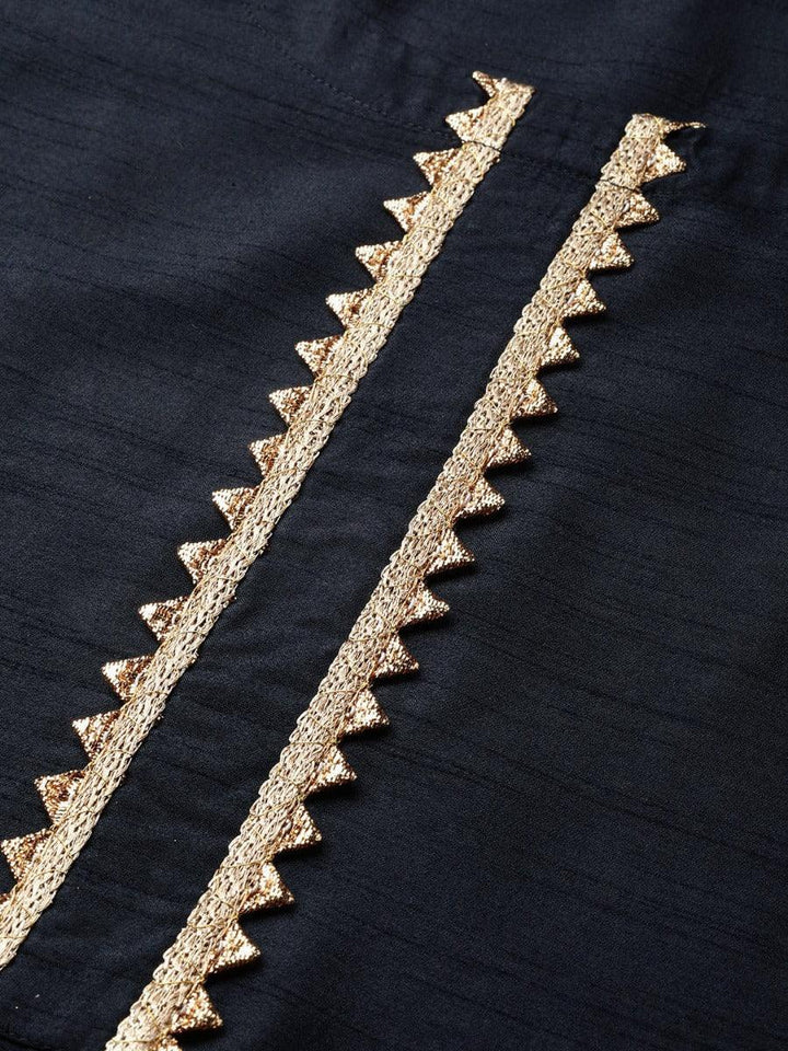 Navy Blue Solid Chanderi Suit Set - ShopLibas