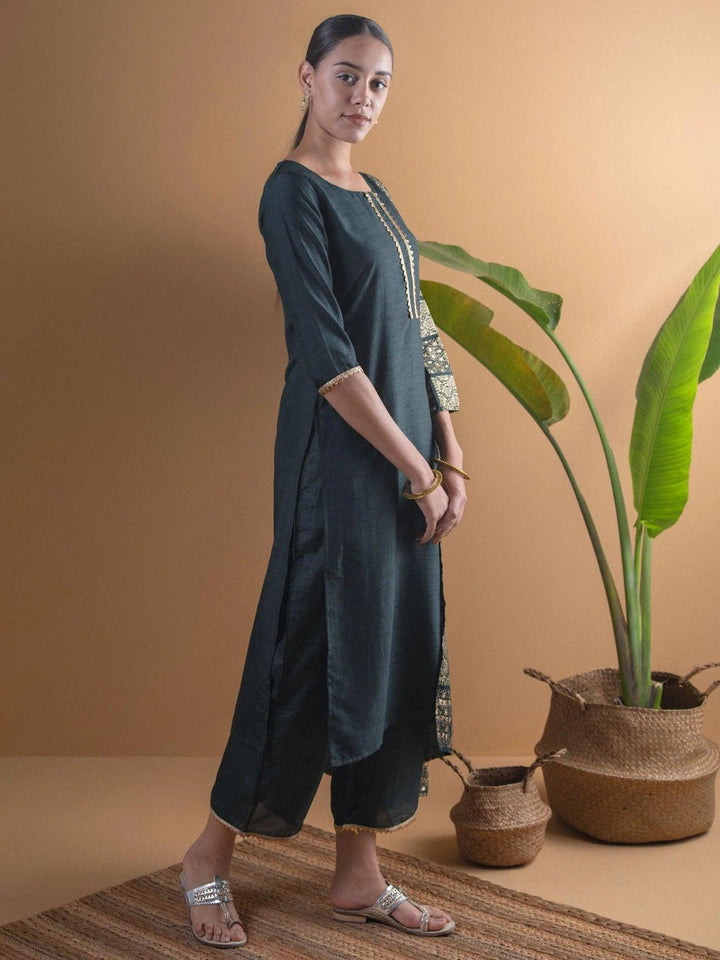 Green Solid Chanderi Suit Set - ShopLibas