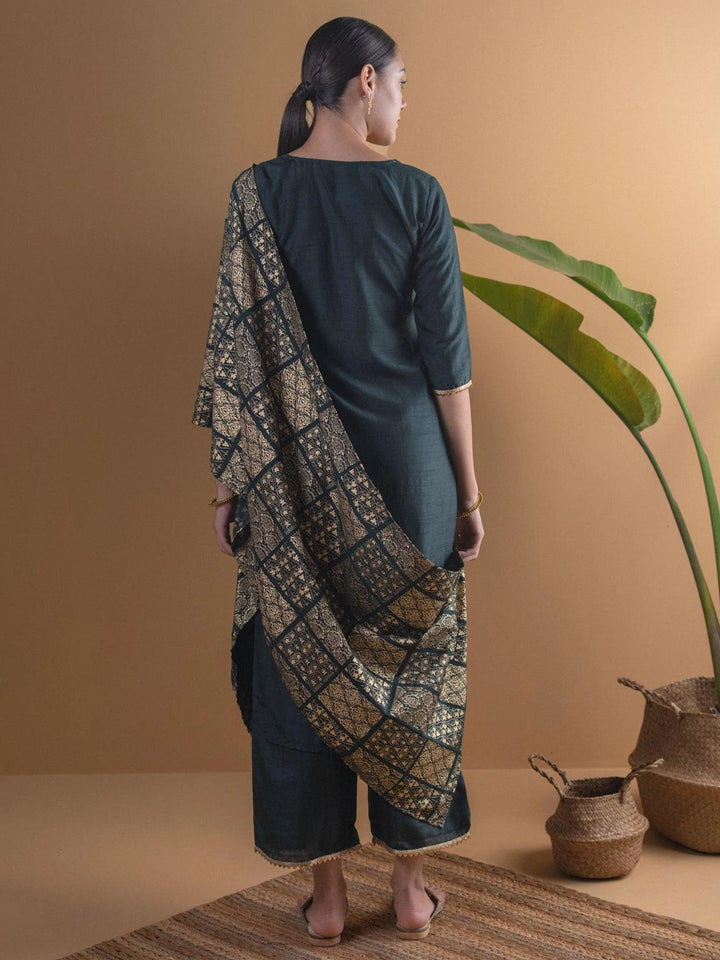 Green Solid Chanderi Suit Set - ShopLibas