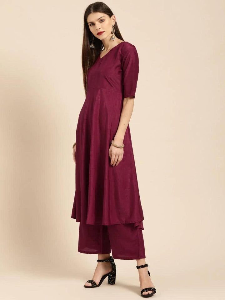 Burgundy Solid Silk Suit Set - ShopLibas