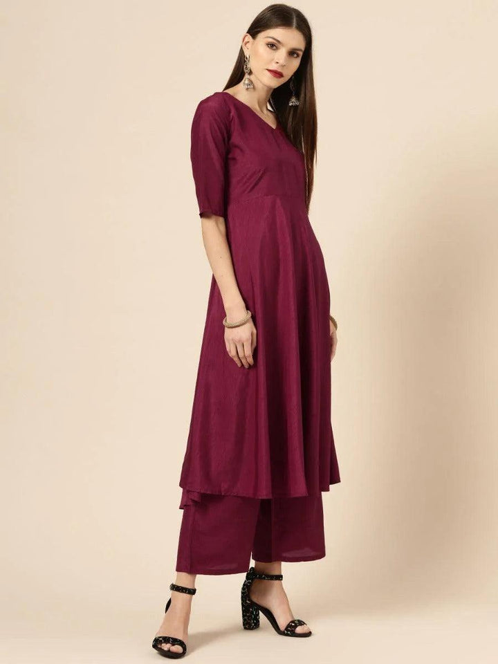 Burgundy Solid Silk Suit Set - ShopLibas
