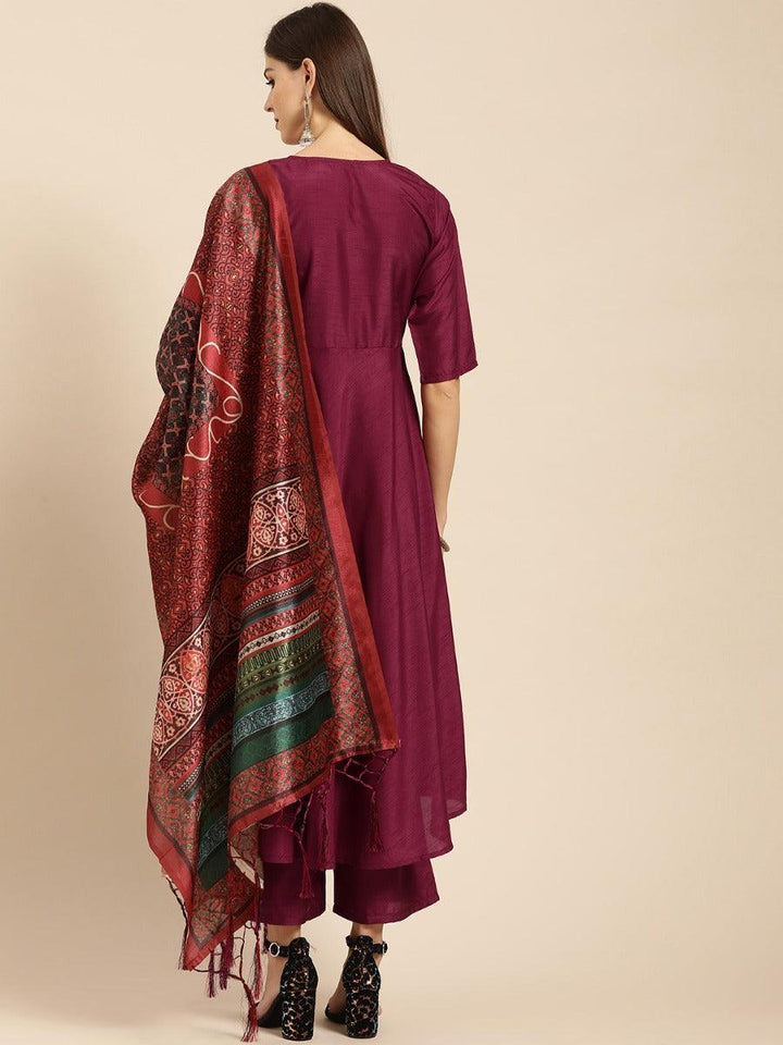Burgundy Solid Silk Suit Set - ShopLibas