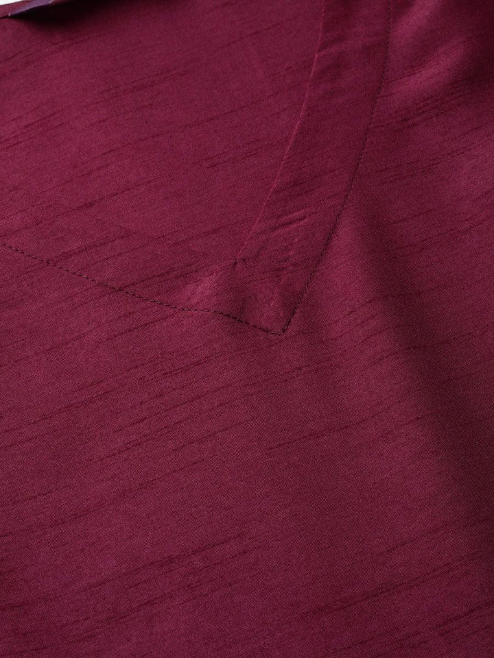 Burgundy Solid Silk Suit Set - ShopLibas
