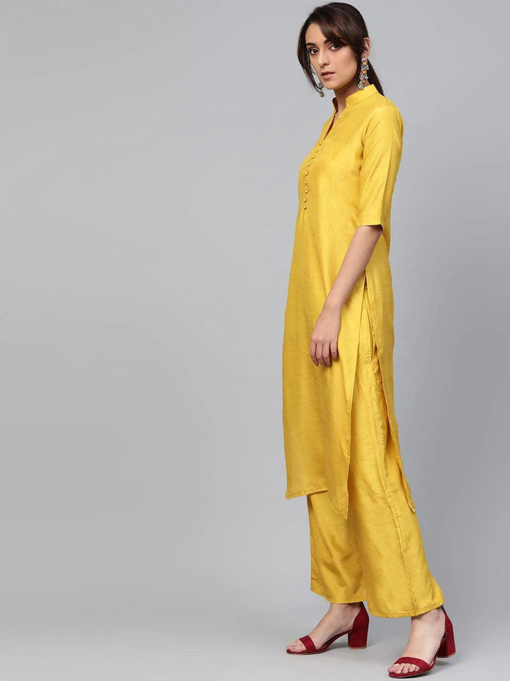 Yellow Solid Muslin Suit Set - ShopLibas