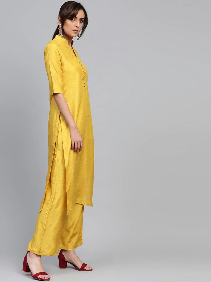 Yellow Solid Muslin Suit Set - ShopLibas