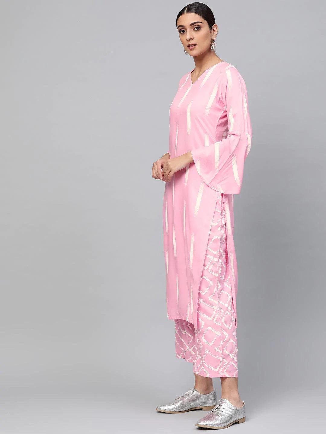 Pink Printed Rayon Kurta Set - ShopLibas 