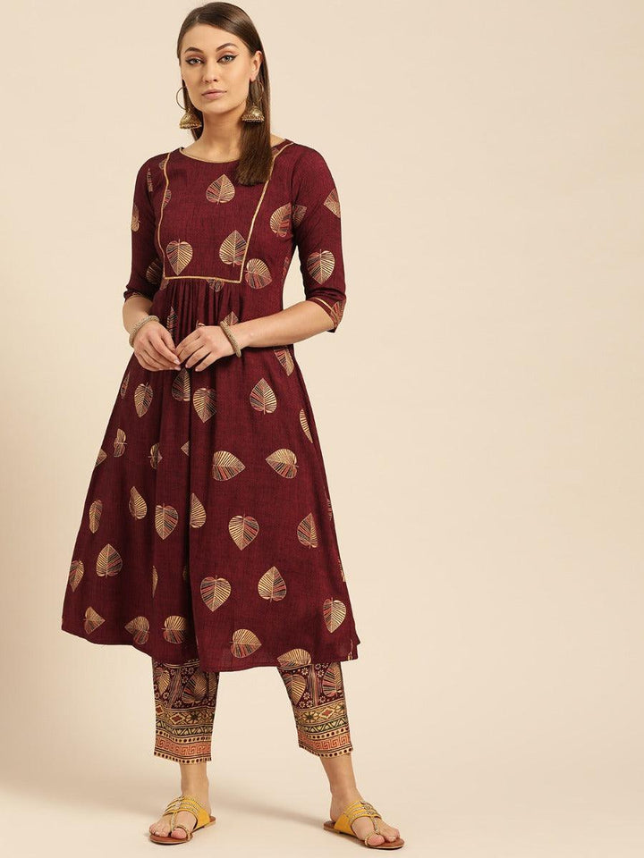 Maroon Printed Rayon Kurta Set - ShopLibas