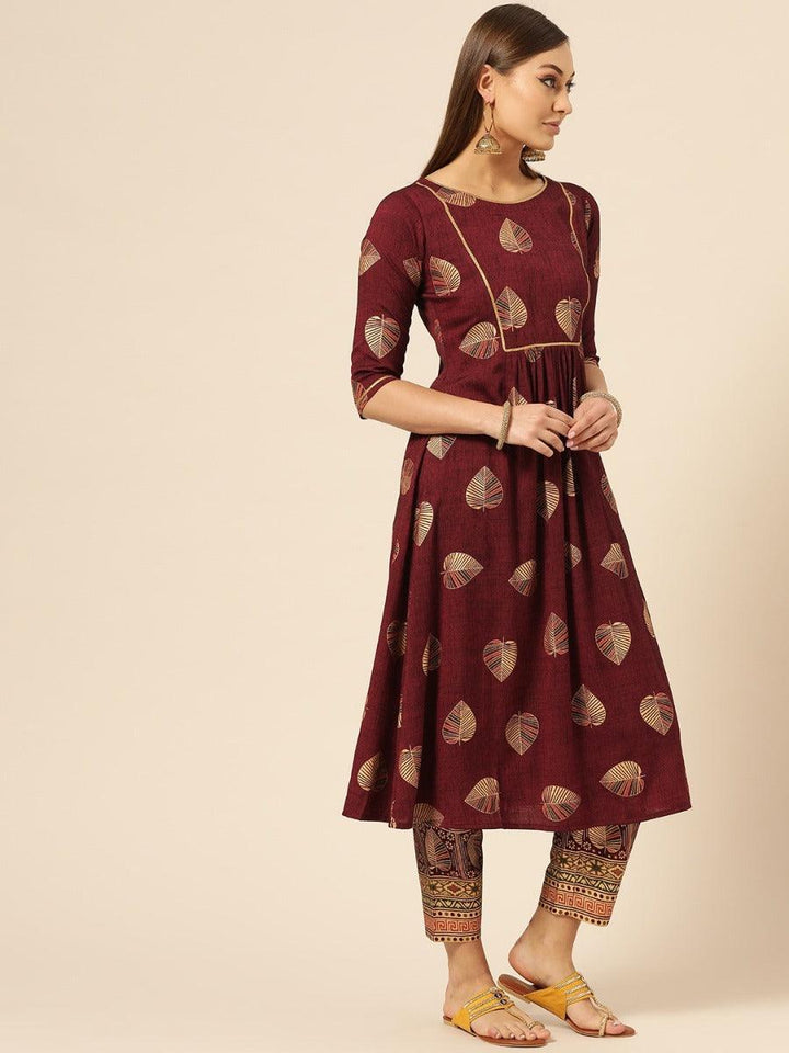 Maroon Printed Rayon Kurta Set - ShopLibas