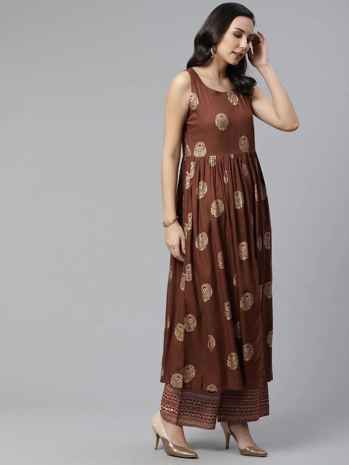 Brown Printed Rayon Kurta Set - ShopLibas