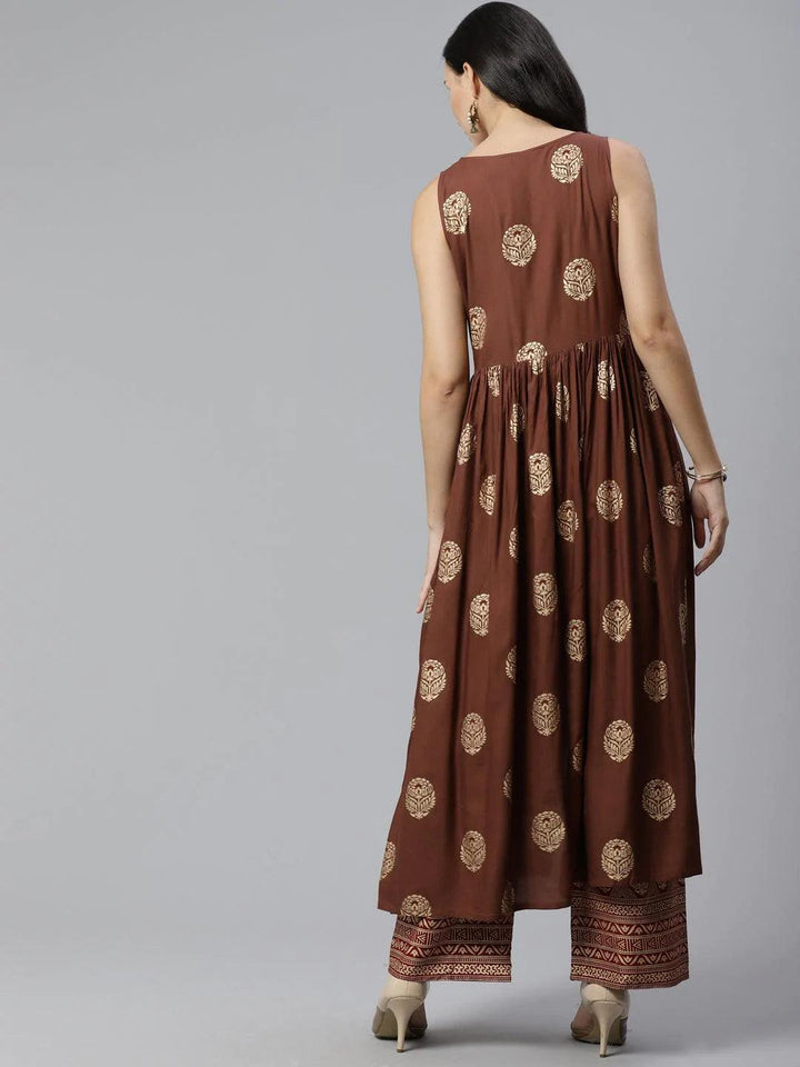 Brown Printed Rayon Kurta Set - ShopLibas