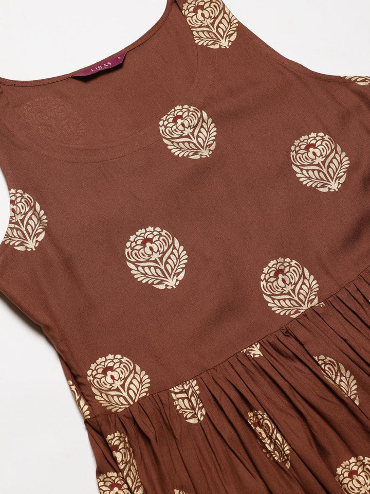 Brown Printed Rayon Kurta Set - ShopLibas