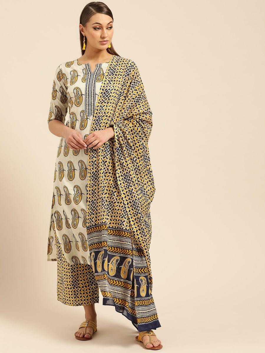 Off-White Printed Cotton Suit Set - ShopLibas