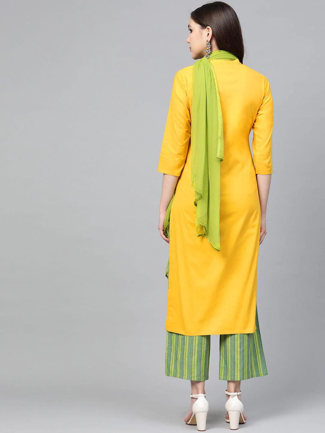 Yellow Embroidered Cotton Suit Set - ShopLibas