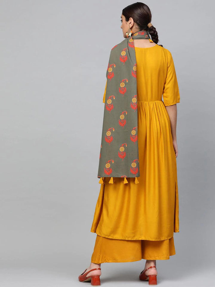 Yellow Solid Rayon Suit Set - ShopLibas