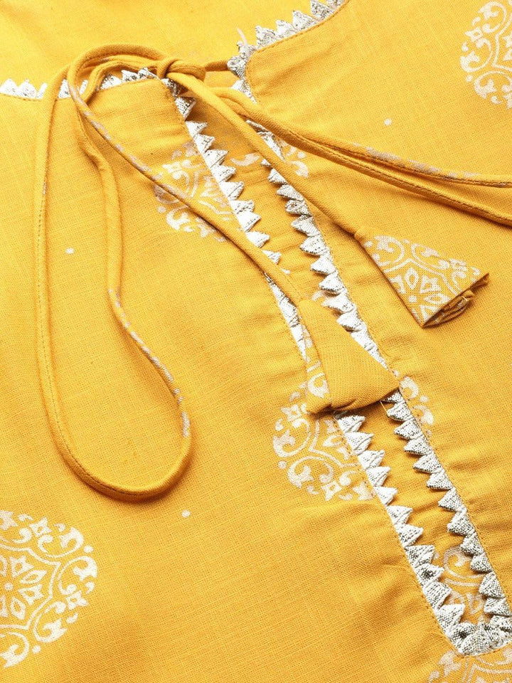 Mustard Printed Rayon Kurta Set