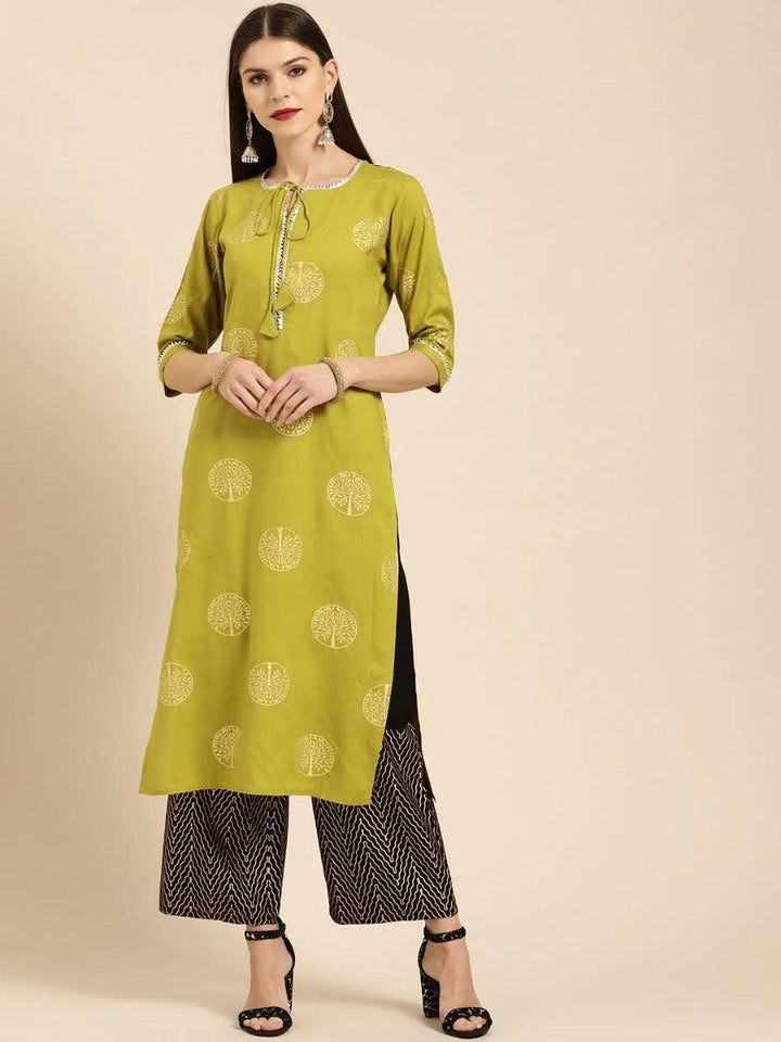 Green Printed Rayon Kurta Set