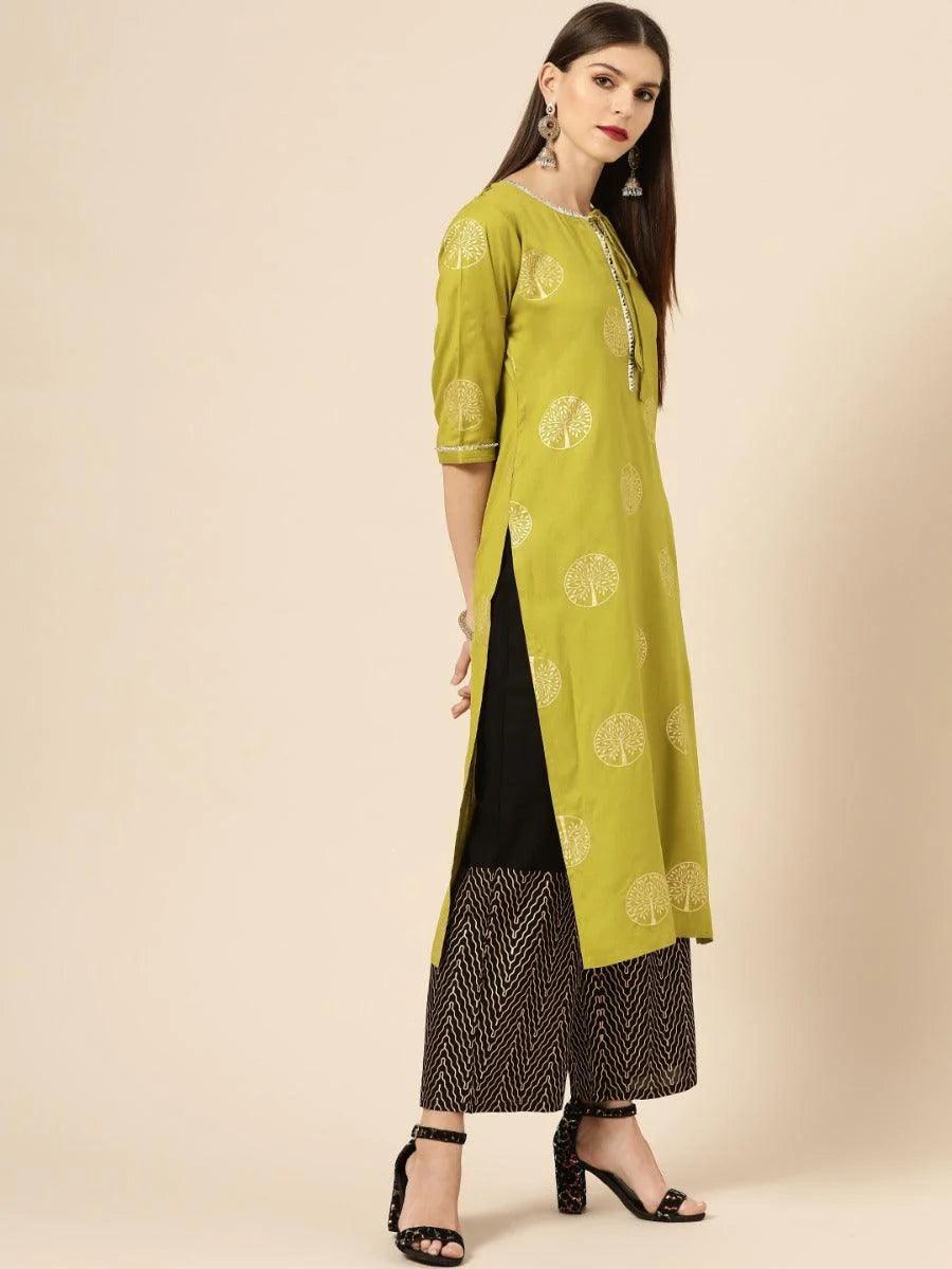 Green Printed Rayon Kurta Set - ShopLibas 