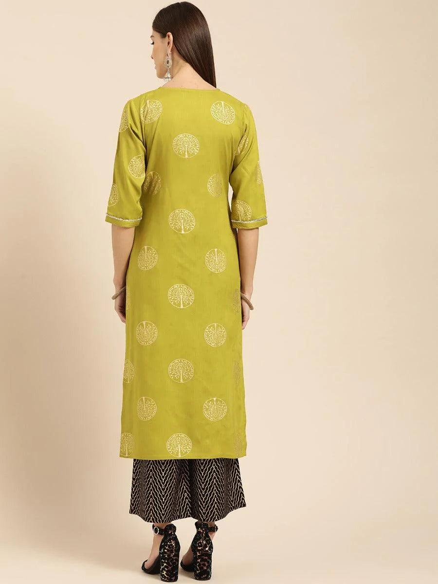 Green Printed Rayon Kurta Set - ShopLibas 