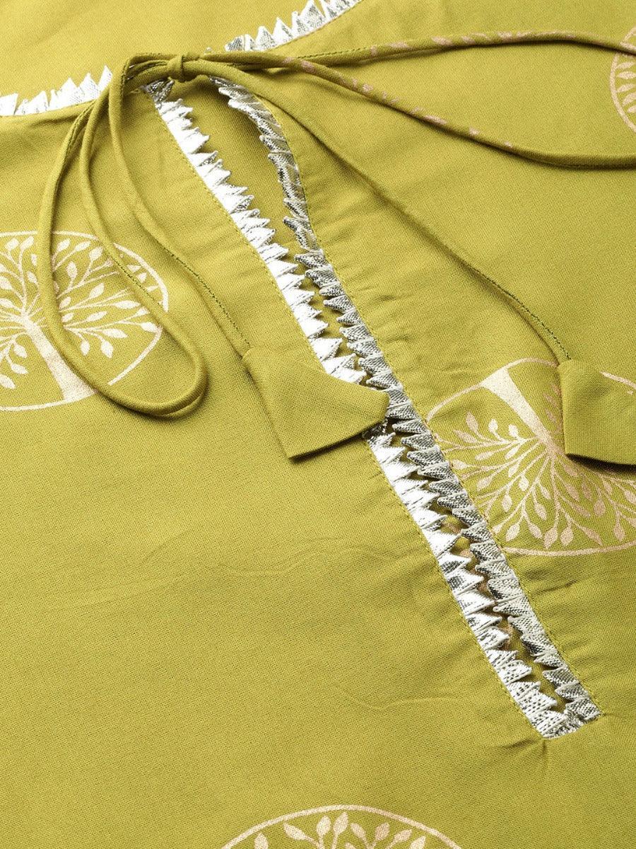 Green Printed Rayon Kurta Set - ShopLibas 