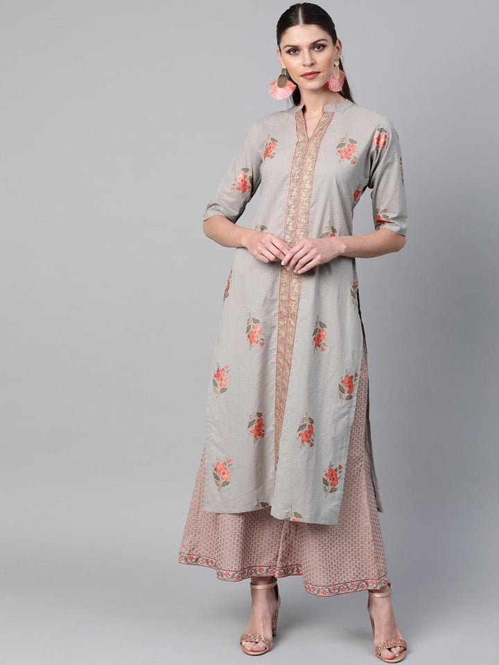 Grey Printed Cotton Kurta Set - ShopLibas