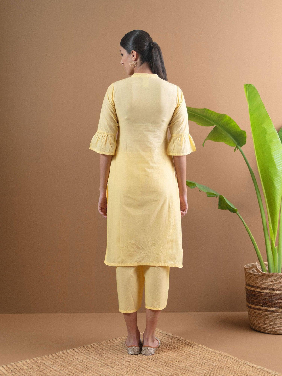 Yellow Schiffli Cotton Kurta Set - ShopLibas 