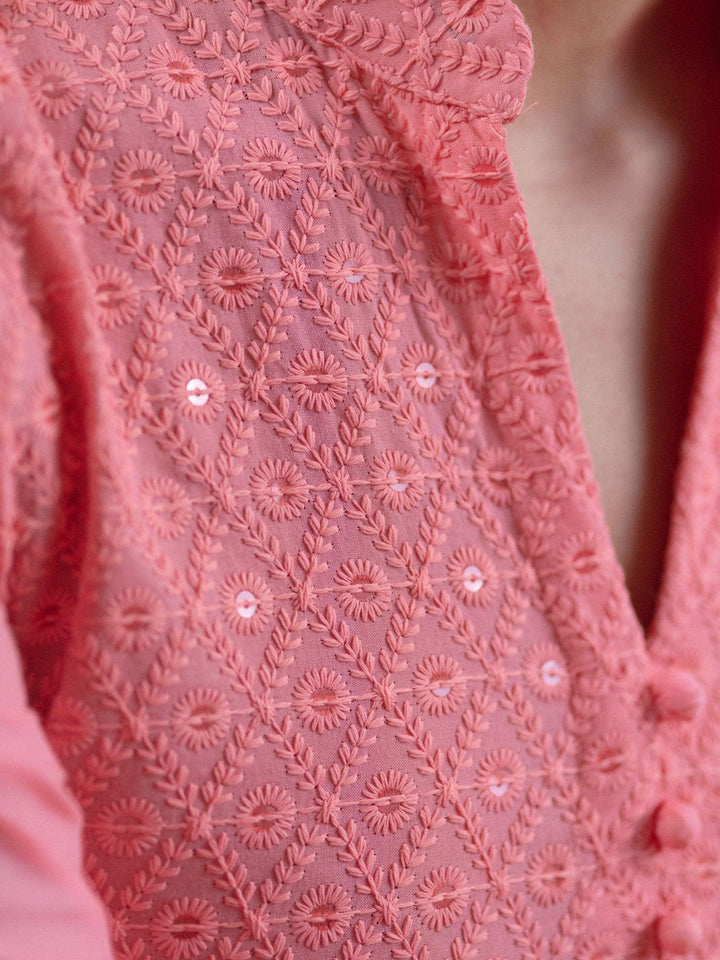 Pink Schiffli Cotton Kurta Set - ShopLibas