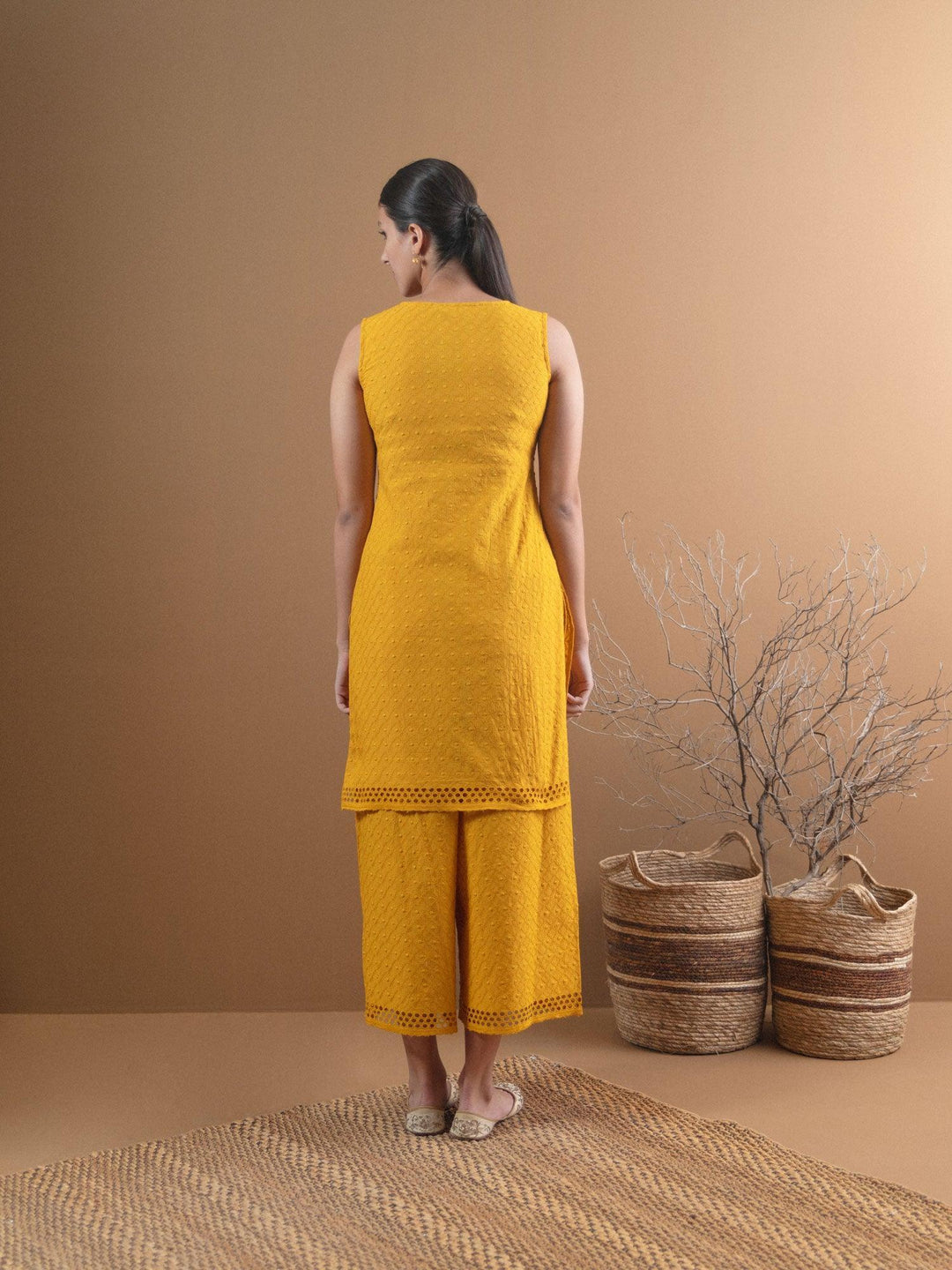 Yellow Schiffli Cotton Kurta Set - ShopLibas 