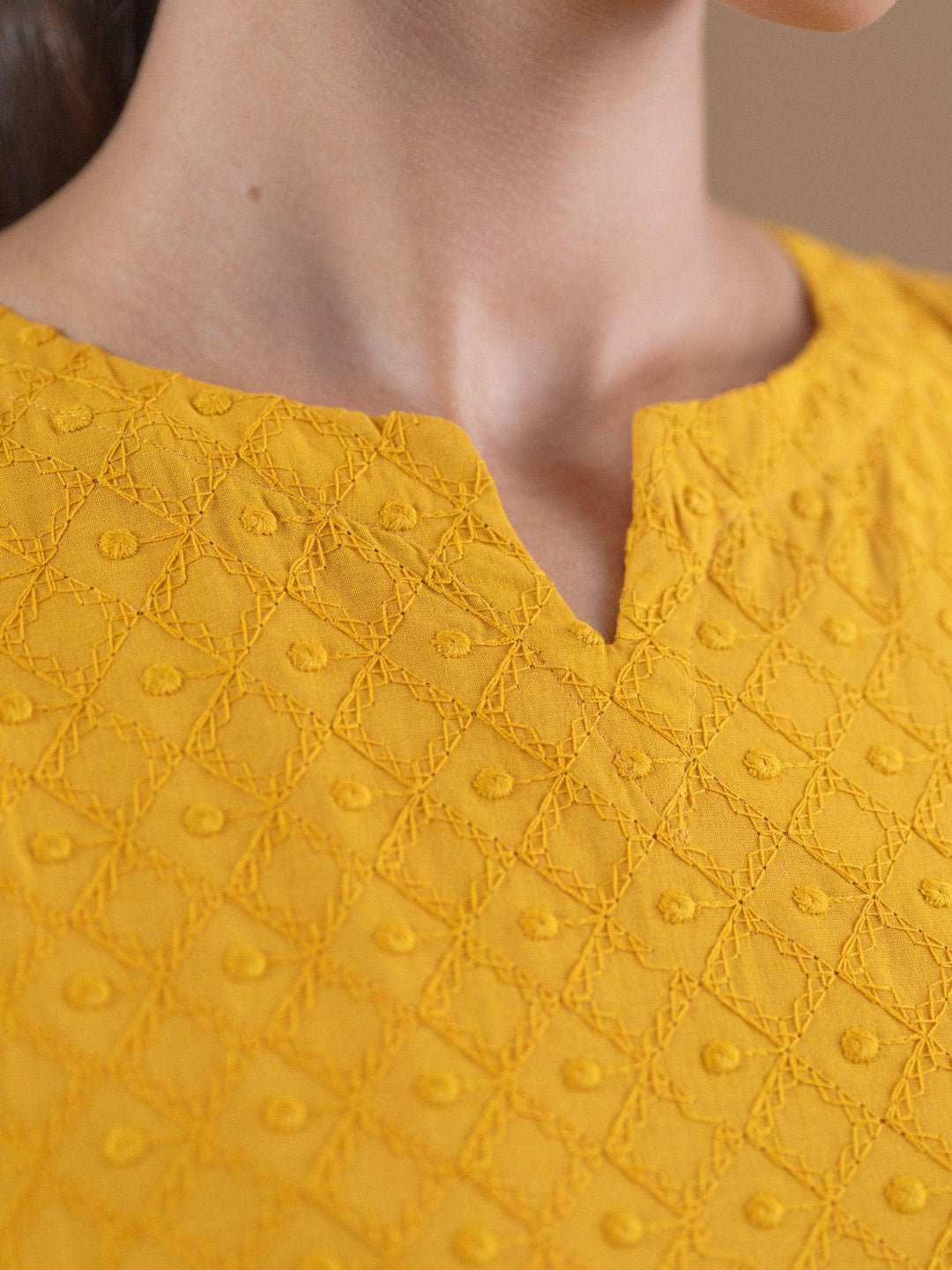 Yellow Schiffli Cotton Kurta Set - ShopLibas 