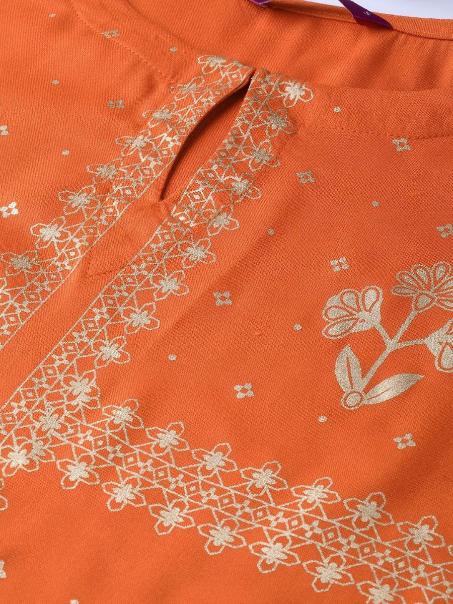 Rust Printed Rayon Kurta Set - ShopLibas 
