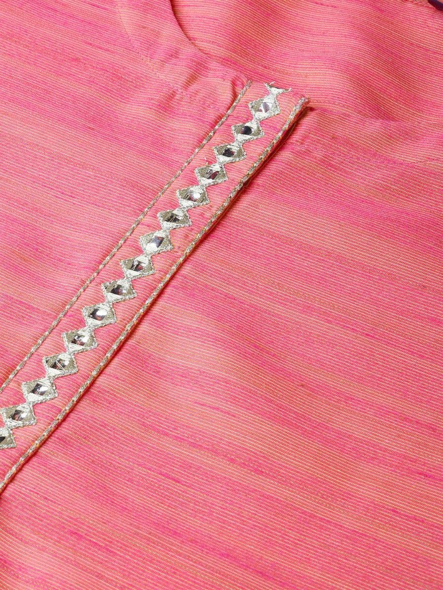 Pink Self Design Chanderi Kurta Set - ShopLibas 