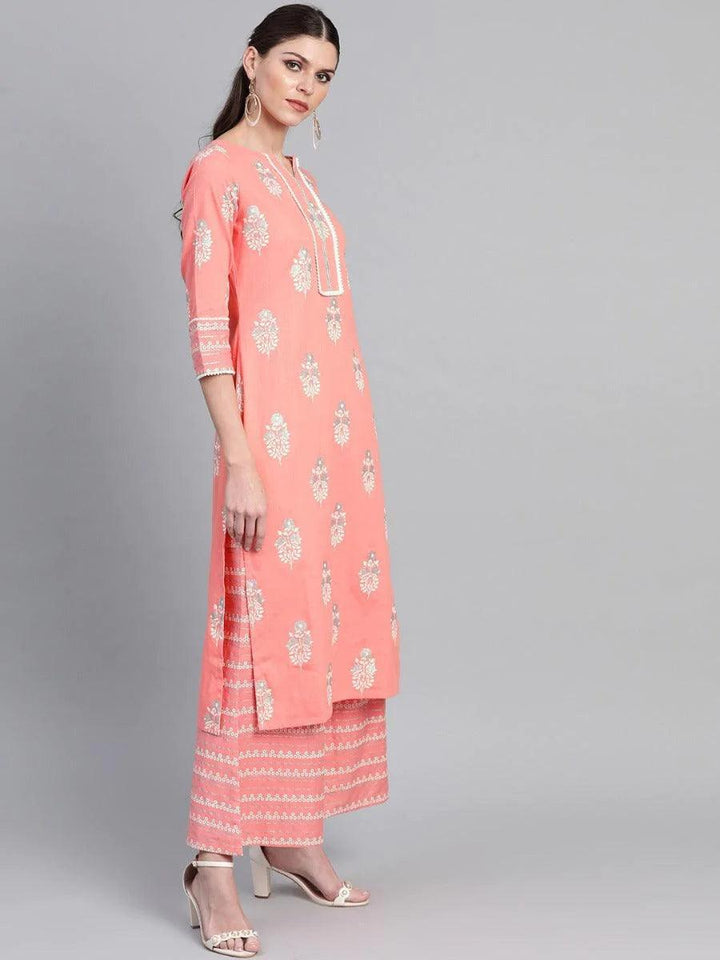 Pink Printed Cotton Kurta Set - ShopLibas
