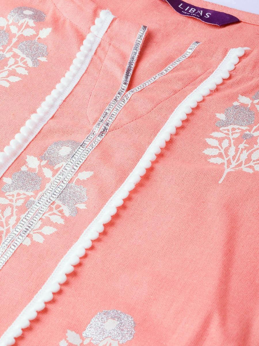 Pink Printed Cotton Kurta Set - ShopLibas