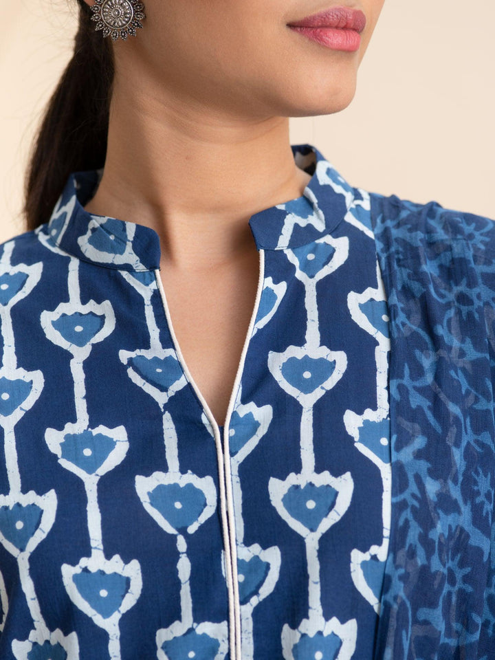 Blue Printed Cotton Suit Set - ShopLibas