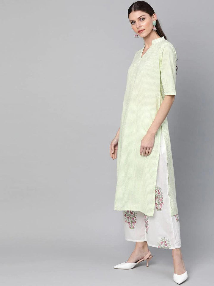 Green Striped Cotton Suit Set - ShopLibas