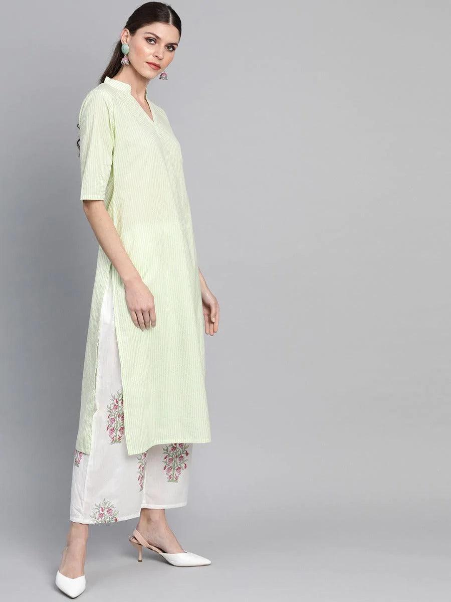 Green Striped Cotton Suit Set - ShopLibas